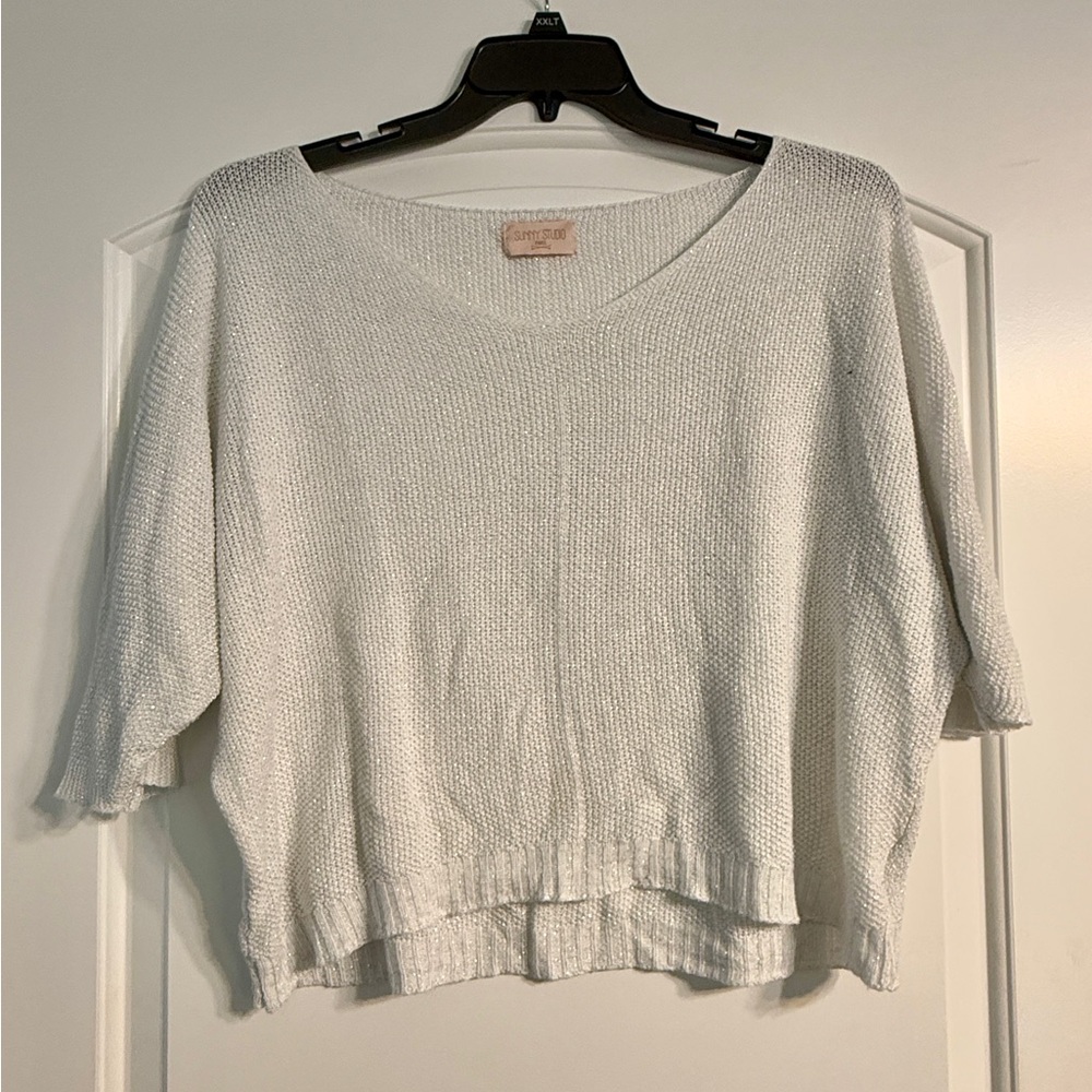 Sunny Studio Paris Sweater Womens XXL White Silver Metallic Knit Made in Italy